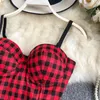 Women Sexy Fashion Outside Wearing Clothes Dancing Plaid Sleeveless Bustier Croset Crop Tops Korean Clothing R149 210527