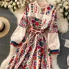 Fitaylor vårhöst kvinnor mode outwear bohemian semester långärmad stående krage elegant klänning träff färg sexig 210623