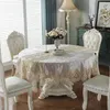 Table Cloth Round Tablecloth White Golden Velvet Cover Dining Cloths Embroidery Lace Flower House Towel Chair Dust