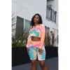 Women's Tracksuits European Style Hoodies Crop Top And Shorts Set Tie Dye Print Summer Two 2 Piece Tracksuit Sexy Outfit