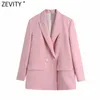 Femmes élégantes double boutonnage décontracté rose blazer manteau vintage manches longues costumes vêtements de dessus pour femmes chic business tops CT701 210416