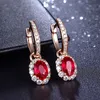 Rose Gold Ruby Sapphire Cz Sterling Sier Dangle Earring Jewelry Promise Party Wedding Drop Earrings for Women Bridal