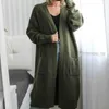 Gigogou Vintage Long Cardigan för Kvinnor Tröja Öppna Stich Höst Vinter Tjock Varm Kvinnor Jacka Coat Big Pocket Stickad Jumper 210918