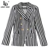 Fashion Runway Sommer Karriere Blazer Frauen Langarm Gestreiften Gedruckt Taste Elegante Casual Damen Mäntel Tops 210522