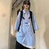 Japon Chemise rayée Demi-manche Oversize Polo Col All-Match Étudiant Femme Cravate Été Unisexe Preppy Streetwear Freshing Tops 210526