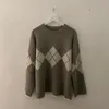 Geometryczny wzór Argyle Pullovers Spring Jesień Luźny Oversized O-Neck Knitted Swetry Koreański College Style Damper 210812