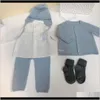 2021 luxe ontwerp lente herfst gebreide broek shirt hoed pak baby meisje jongen zelfde set utwaz kleding sets obsjw