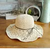 Estraw chapéu de sol do sol das mulheres tecidas de crochê de crochê hollow big wide brimmed estampe estrias de verão praia praia panamá tampa de moda diy brim haps