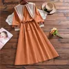 Kvinnor Höst Vinter Slim Orange Klänningar Sailor Collar Lång Kvinna Vestidos Ulzzang Chic Kawaii Loose Midi 210520