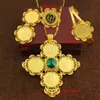 Date grande taille croix bijoux de mariage éthiopien 24K or couleur strass ensemble de bijoux ensembles de bijoux de mariée africaine pour les femmes H1022