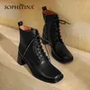 SOPHITINA Stivaletti Stivali Donne Moda Mucca Pelle Mucca Crostata Cerniera Lady Boots Square Toe Tacco alto Tacco Casual Scarpe femminili SO875 210513