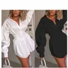 Robe pour femmes Big Open Col V Col Turn-Down Col Couleur Solide Fit et Flare Taille Haute Vêtements de mode élégants 210522