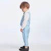 Spring Autumn Baby Boy Gentleman Suit White Shirt with Bow Tie+Striped Vest+Trousers 3Pcs Formal Kids Clothes Set