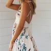 Backless Mini Dress Summer V Neck Beach Sundress Women White Floral Print Dresses Boho FlowerDress Short Dress 210415