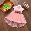 VS Stock Peuter Baby Meisjes Zomer Korte Mouw Bloem Jurk Prinses Party Bruiloft Tulle Jurken Meisjes Kleding 0-3Y Q0716