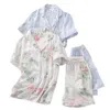 2 pièces ensemble de pyjamas femmes Style Simple vêtements de nuit été imprimé fleuri col rabattu haut + Short confort Homewear ensemble 211109