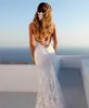 Sexy lace profundo pescoço de v neckless vestido de praia varrer trem tulle mangas boho vestidos de nupcial modesto manga longa vestido de bola vestido de casamento pura jóia apliqueira