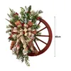 Fleurs décoratives Couronnes Couronne de Noël Couronne universelle de charme Ferme de charme Wagon Roue en bois Christmas pour Hiver Artificial Guirlands Décor