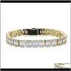 Bracelets Drop Delivery 2021 Wholesale Iced Out Bling 5A Baguette Cubic Zirconia Cz Cluster Bracelet For Hip Hop Women Men Cuban Link Chain F