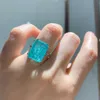 Solitaire Ring Charms Big Gemstone Women's 12*16 Paraiba Tourmaline Topaz Party Wedding Bands Jewelry Female Jubileum Present Cessories Y2302