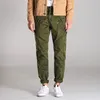 Pantalones de carga para hombres Bolsillo con cremallera Moda Estilo militar Táctico Baggy Jogger Algodón Pantalones de combate Masculino Negro Ejército Verde Caqui 210518