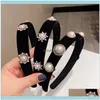 Hoofdbanden Sieraden Persoonlijkheid Vintage Style Zwart Hairband Wedding Party Classic Hair Band voor bruid Fashion Pearl Rhinestone Women Hoofdband