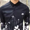 Camicie casual da uomo Autunno Moda Fiore Nero stampato manica lunga da uomo Camisa Social Male Slim Camisas Masculina