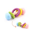 Wood Rattle Toys for Baby, Toddler Wooden Handbell Colorful BPA Free Hand Held Rattle Sound Toys Educational Toy Set