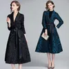 Jacquard Women Long Trench Coat Casacas Para Mujer Invierno Sleeve Black Overcoat Casaco Feminino 210529