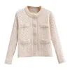 PEUT-ÊTRE U Femmes Chandail Tricoté Câble Ras Du Cou O Cou Cardigan Perle Bouton Beige Noir Automne Solide Court Recadrée M0256 210529