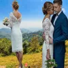 2021 Simple V Neck Sheath Wedding Dress Ivory Lace Long Sleeve Beach Short Bridal Gowns