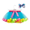 Zomer kids tutu rok patchwork regenboog mesh meisjes rokken met boog hoofdband 2 stks sets kinderen meisjes babykleding 11 kleur 210713