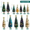 Christmas Decorations 12PCS Mini Tabletop Artificial Snow Flocked Tree Ornament Set With Gift Box For Xmas Party Home Decor