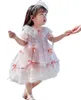 Summer Baby Girl Spanish Lattice Dresses Infant Spain Lolita Princess Ball Gown Children 1st Birthday Baptism Lace Bow G1129