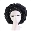 Beanie / SKL hattar kepsar hattar, halsdukar handskar mode aessories2021 Soild Color Rhinestones Pearl Decoration Satin Bonnet med elastiskt band så
