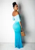 Womens Mermaid Long Maxi Dress - Off The Shoulder Triple Color Block Bodycon Dress