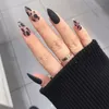 False Nails 24PCSBox Black Matte Leopard Nail Tips Stiletto Cow Pattern Fake With Glue Full Cover Girls Art Accessory6995652