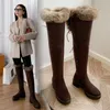 Laarzen lange buis sneeuw dames echt haar winter warm grote noordelijke katoenen mode knie bescherming