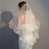 신부 베일 2 층 1.5 미터 블링 스팽글 레이스 가장자리 럭셔리 짧은 결혼식 빗질 고품질 흰색 아이보리 베일