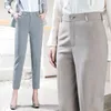 New Outono elegante terno calças mulheres cintura alta moda escritório senhora calças de lápis calças retas calças casuais plus size q0801