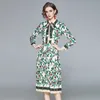 spring Dres Bow Collar Luxury Floral Print Vintage Elegant long Sleeve Casual 210531