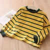 Spring Autumn Casual 3-12 Years 100-150cm Cute Children Cotton Colorful Stripe Loose Big Size Sweatshirt For Kids Baby Girl 210625