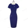 Bom para sempre vintage cor sólida elegante com botão trabalho feminino vestidos negócio bodycon escritório mulheres bainha vestido B511 210419