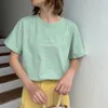 Johnature Kore Tarzı Kısa Kollu Kadın Tshirt Yaz Moda Basit Gevşek Mini Baskı Mektubu O-Boyun Çok Renkli Tops 210521