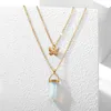 Vintage Crystal Pendant Halsband Hexagonal Kolumn Elegant Unik Natursten Butterfly Halsband Choker Fashion