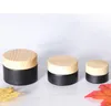 5g small black glass jar Bottles matte with plastic lid cap bamboo wood strain round wax cream cosmetic container 5ml custom