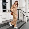 Office lady khaki autumn winter High street fashion long sleeve female suits V-neck chic pocket women sets 210414