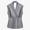Spring spring High Quality Chains V-neck Hollow Out Solid Color Short Casual Personality Women's Vest 3AC351 210421