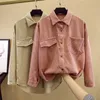 Autumn Corduroy Loose Vintage Hong Kong-Style All-match Jackets for Women Pockets Solid Lapel Coat Cardigan 11426 210508