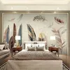 Niestandardowe fotografii tapety 3d Nordic retro ręcznie malowane piórko salon sofa tło ścienne dekoracyjne malarstwo papel de parede